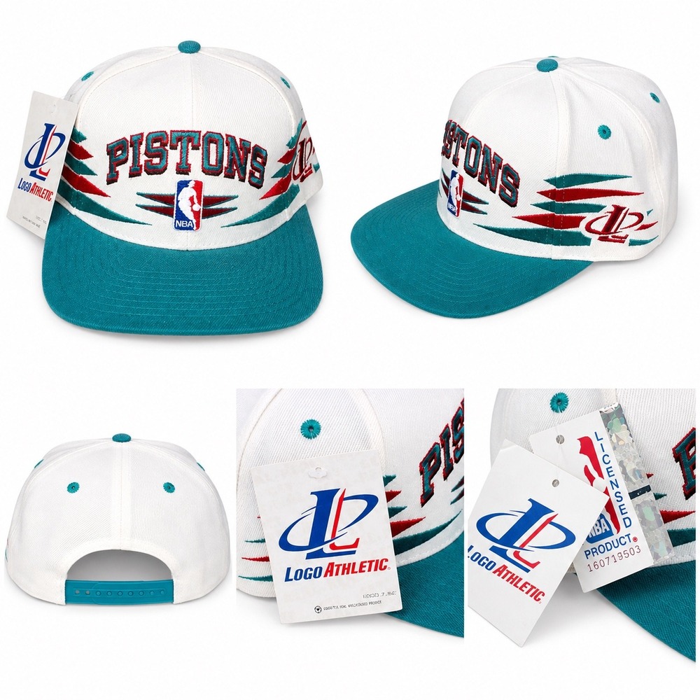Logo Athletic Detroit Pistons Snapback Hat Vintage Teal White NBA NWT Diamond